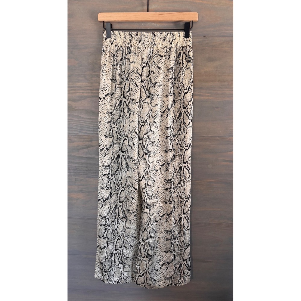 Reformation 100% Silk Snakeskin Print Wide Leg Smocked Waist Pants Cream Black 2 - Picture 2 of 4